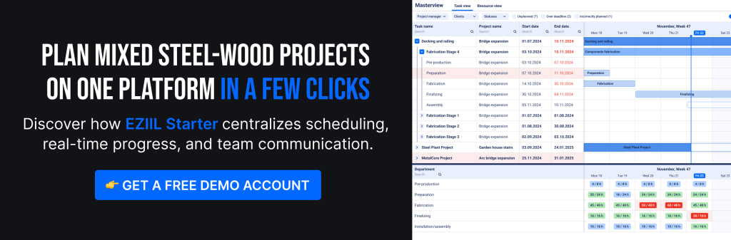 Steel wood projects planning scheduling software