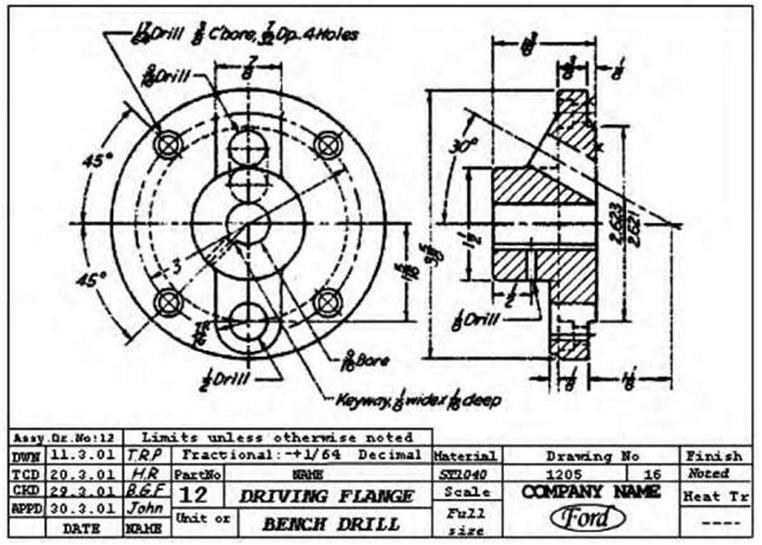 A Machining Drawing Showing Its Various Features