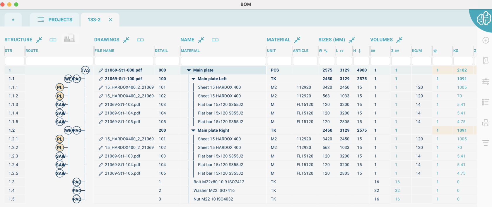 Bill of materials samples from Eziil software