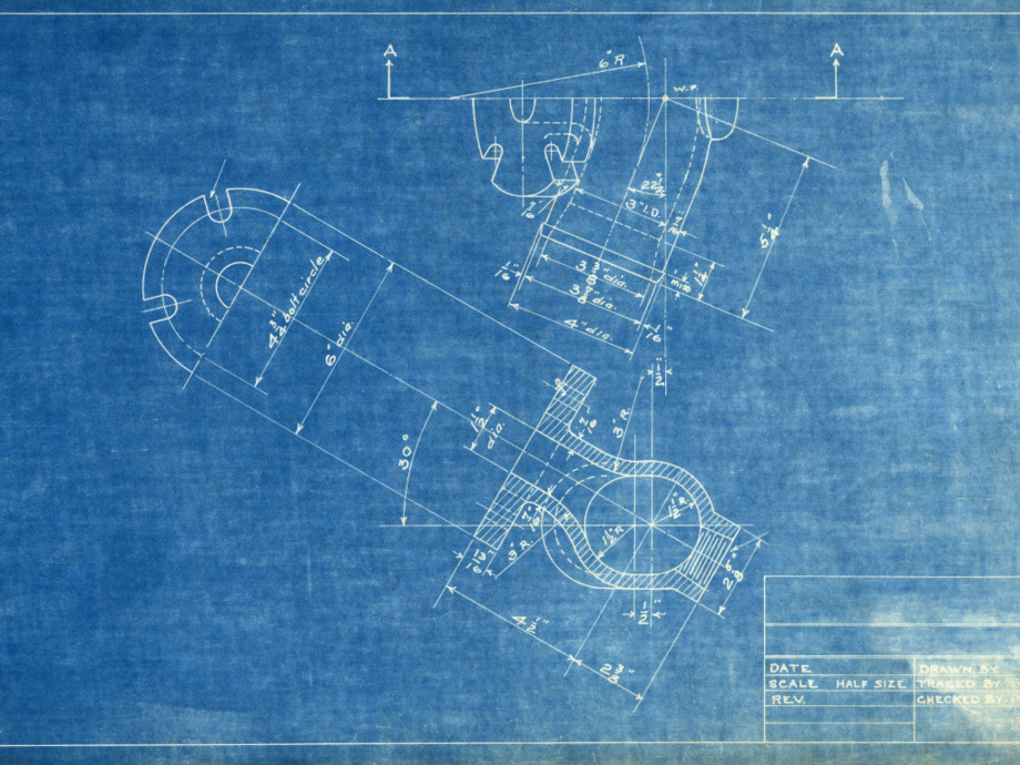 Example of Blueprint two-dimensional drawing - detailed visual depiction of how an engineer wants a machined part to look.