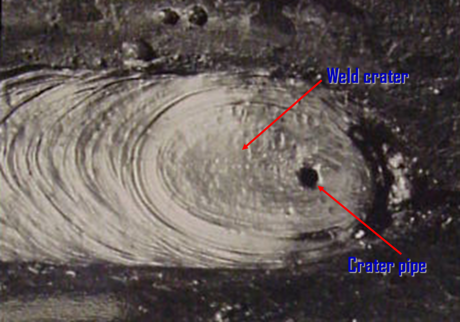 A crater pipe forms during the final solidified weld pool and is often associated with some gas porosity.
