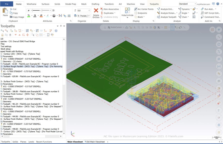 NC file open in CNC Software Mastercam Learning Edition 2023