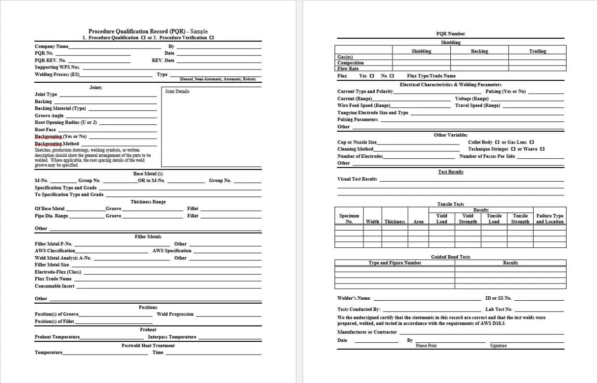 PQR Form Sample an required information