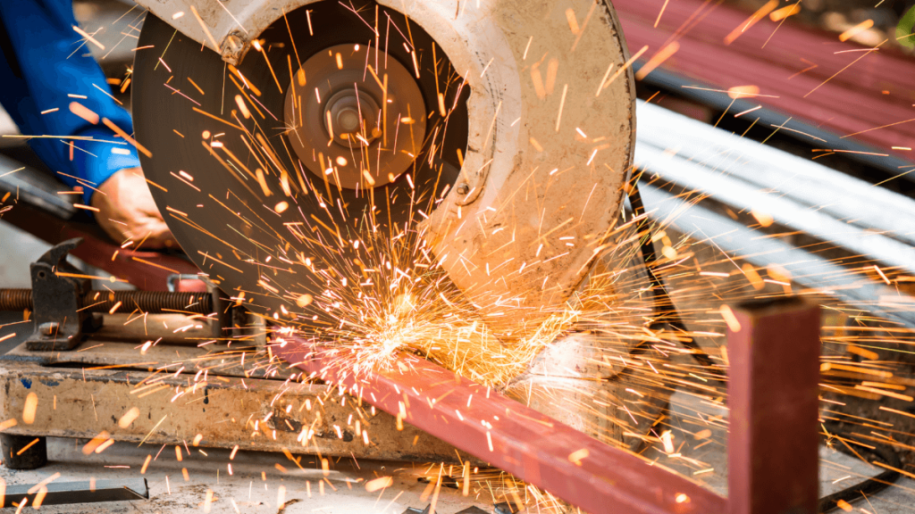 Structural steel fabrication process shown - welding