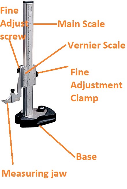 Vernier height gauge with the main vertical scale to measure heights of different engineering objects