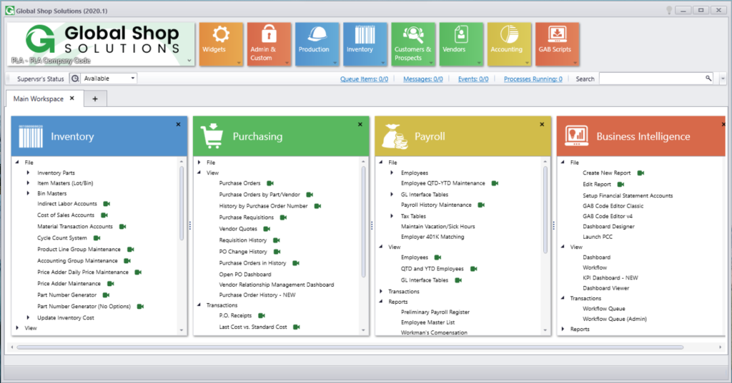 Global Shop Solutions dashboard