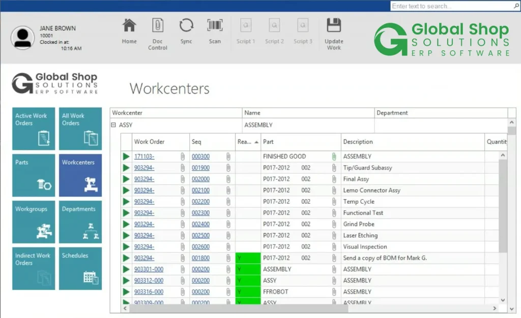 Global Shop Solutions scheduling and planning dashboard