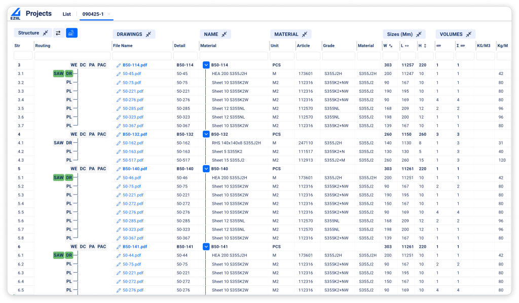 EZIIL Steel Fabrication ERP Software BOM management bill of materials