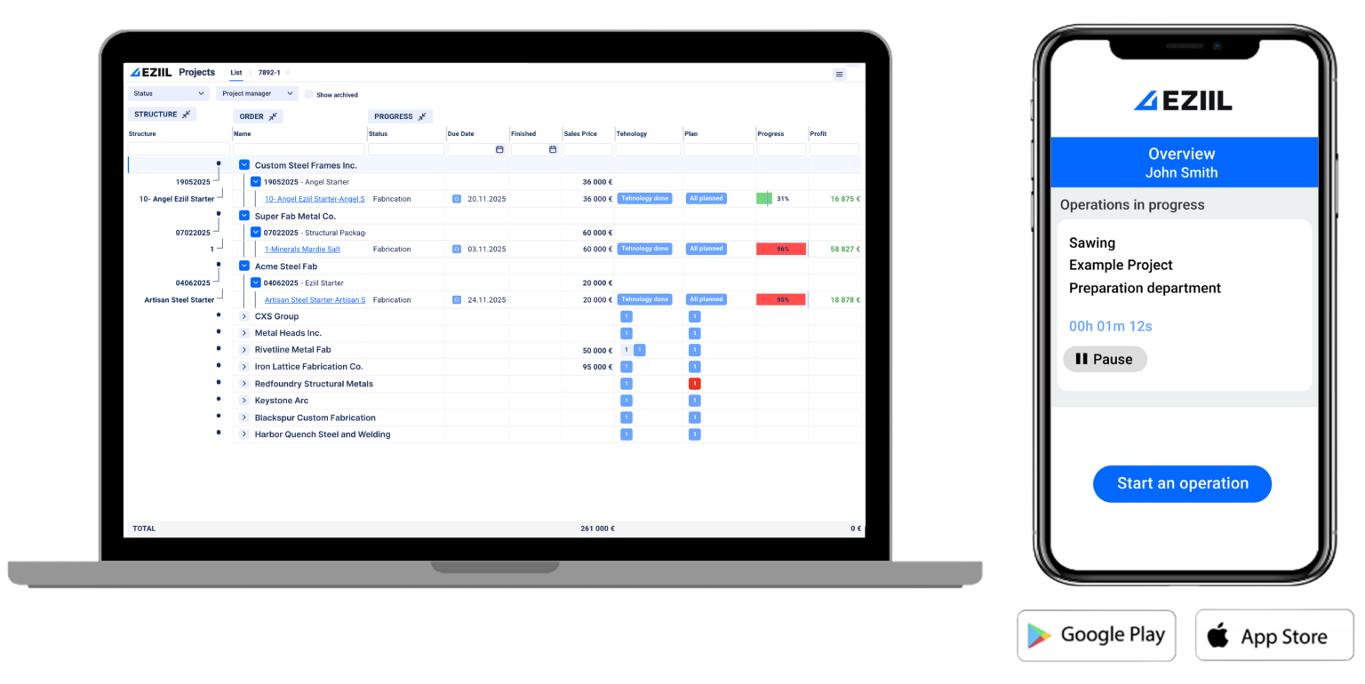 EZIIL Enterprise ERP production management for steel fabricators