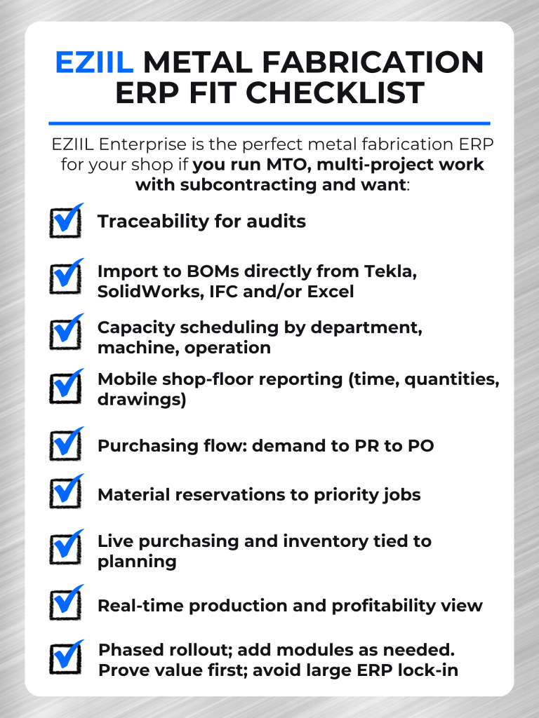 metal fabrication ERP fit check list