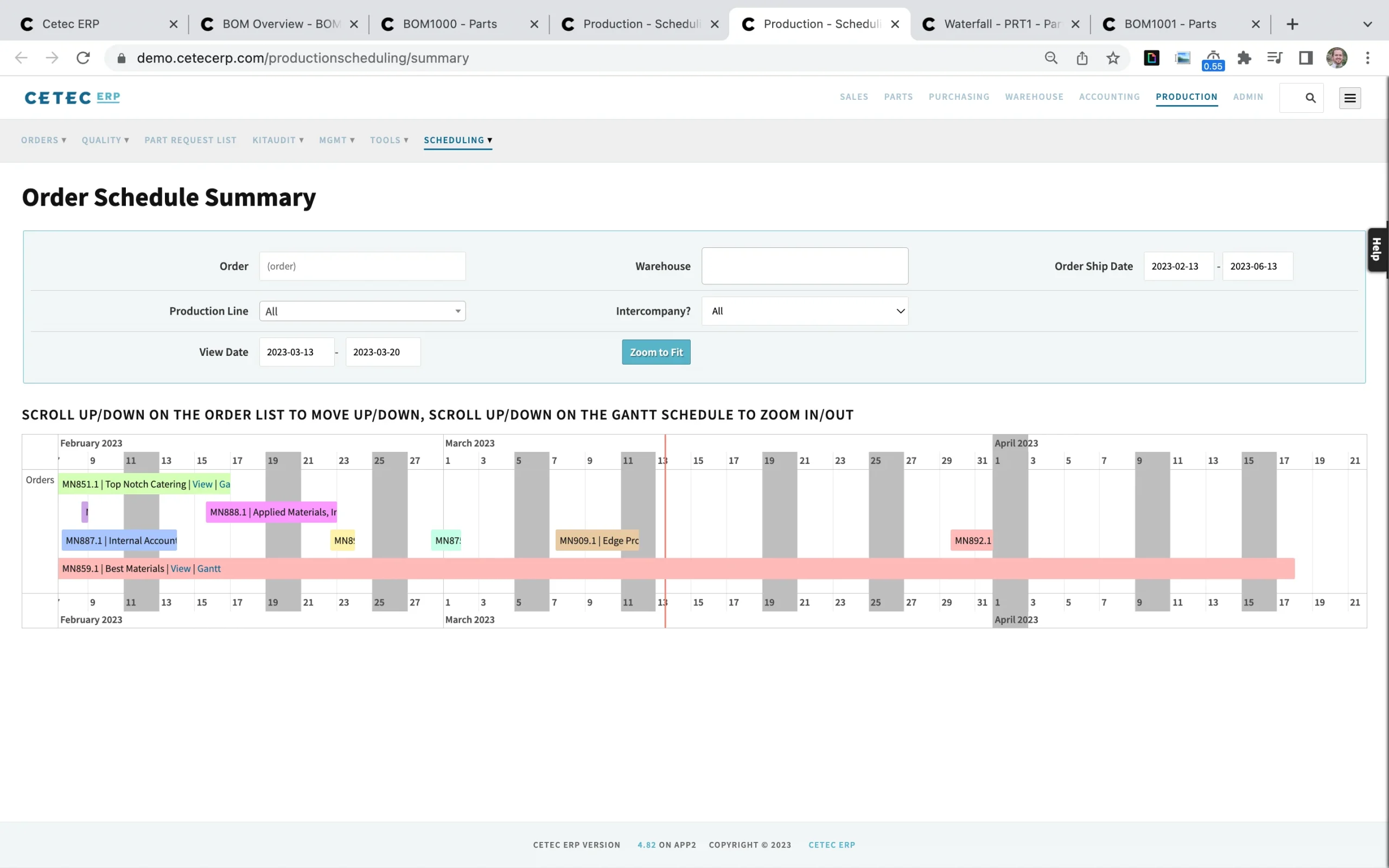 Cetec ERP scheduling dashboard