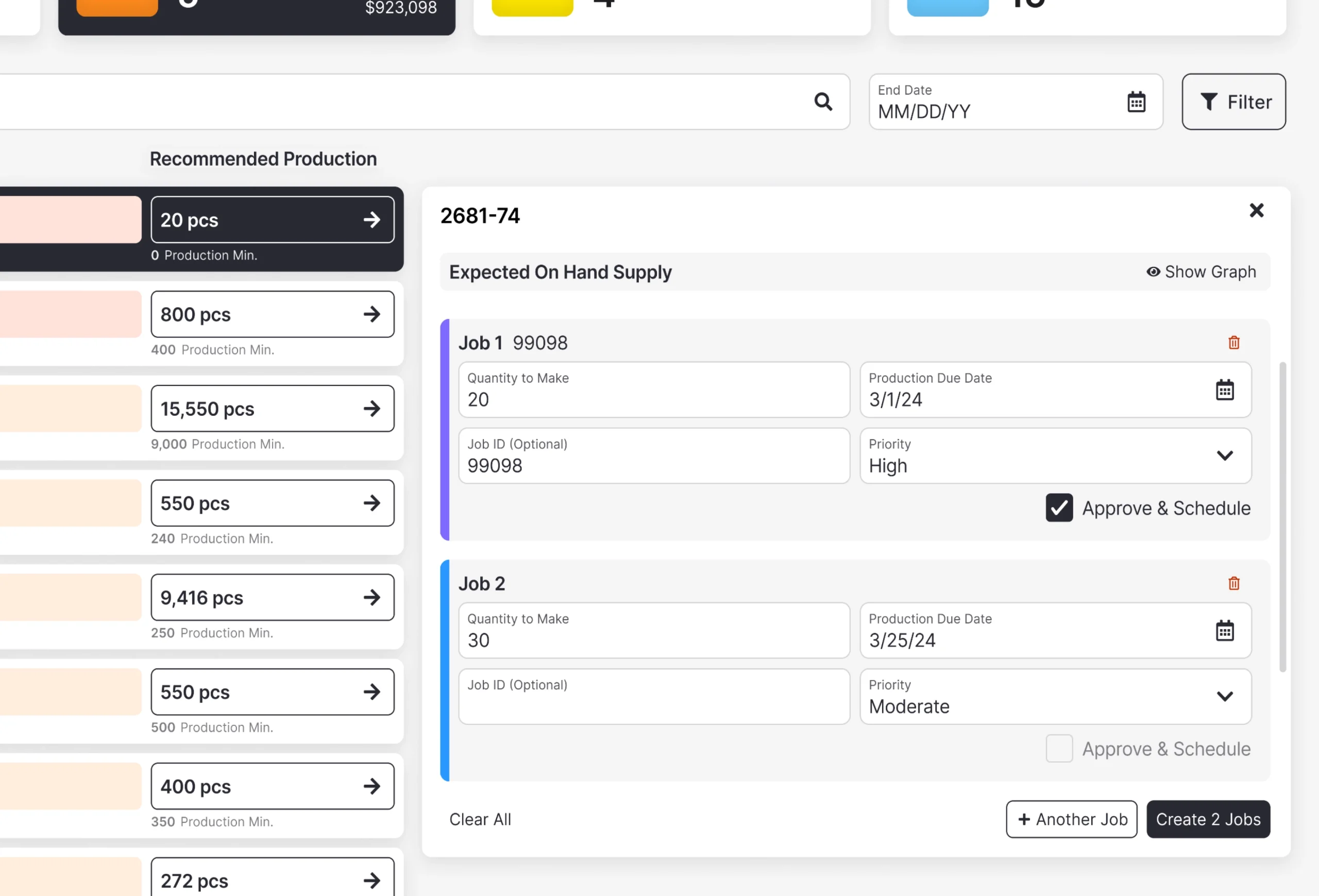 Fulcrum production planning dashboard