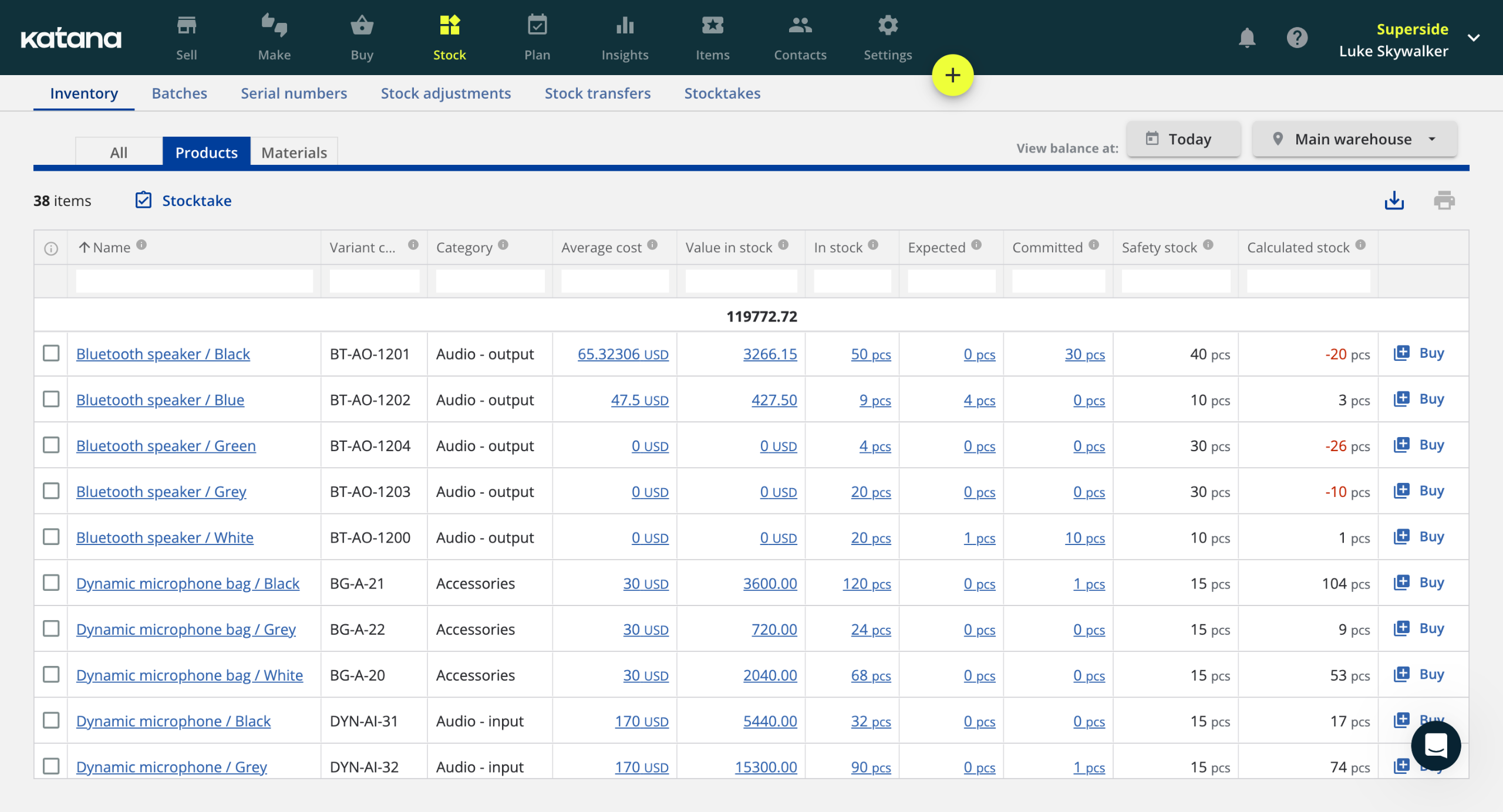Katana cloud inventory software stock and manufacturing order tracking