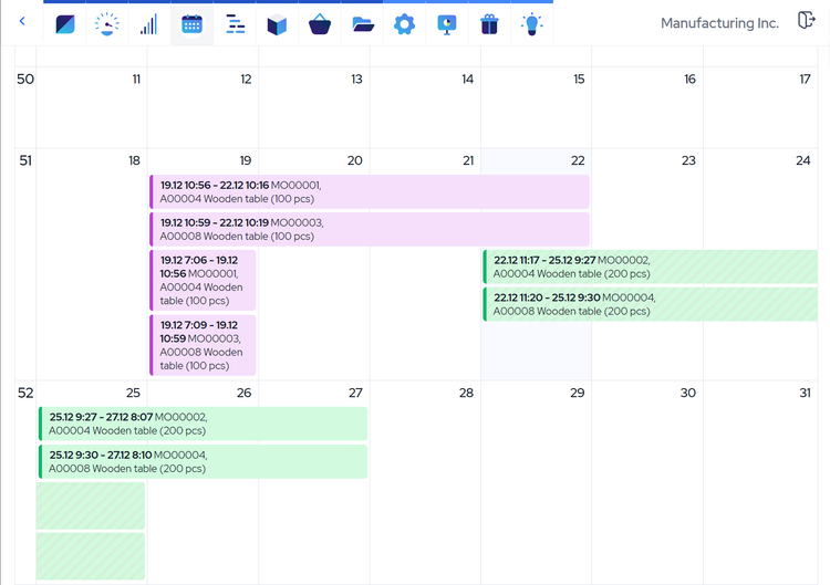 MRPeasy production planning dashboard