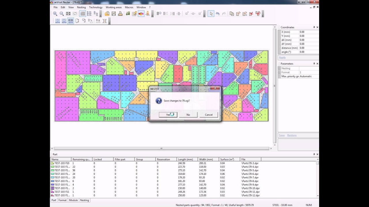 Steel Projects PLM nesting dashboard