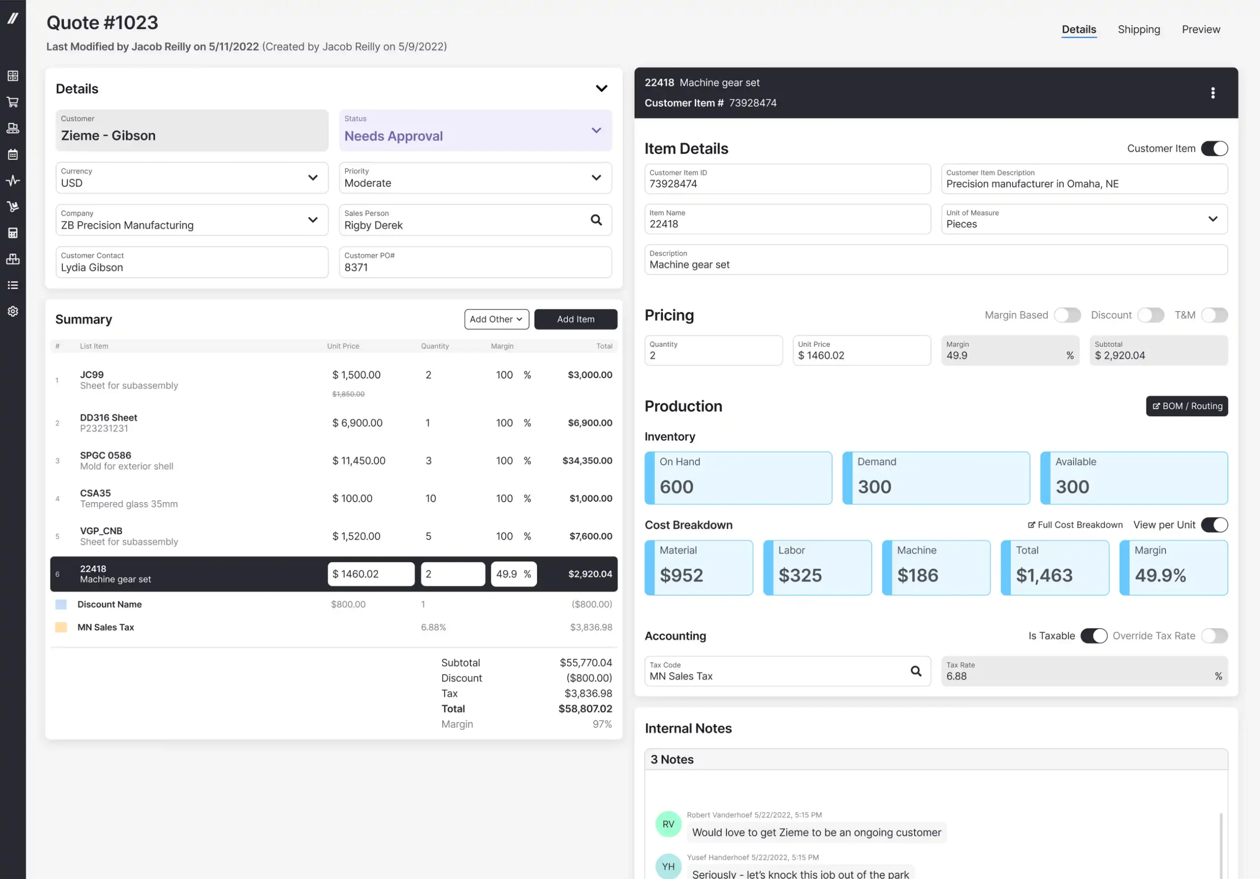 Fulcrum manufacturing software dashboard