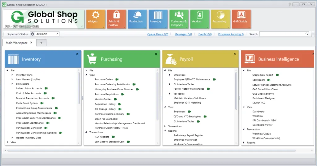 Global Shop Solutions dashboard